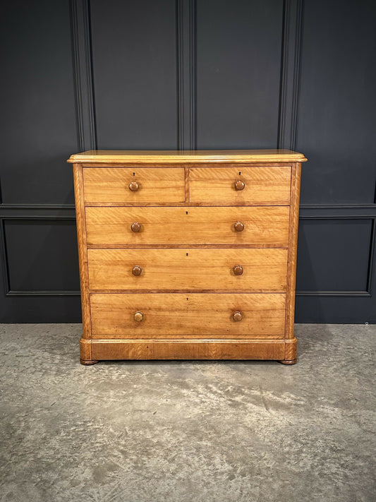 Vintage Victorian Satinwood Chest Of Drawers