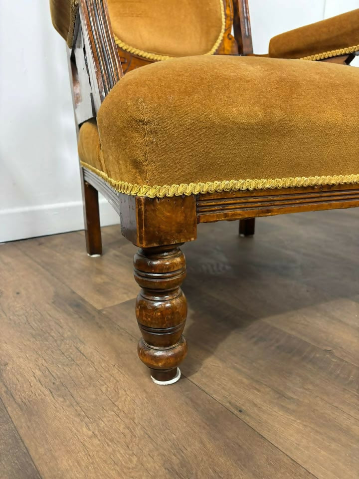 Pair of Edwardian Walnut “His & Hers” Armchairs