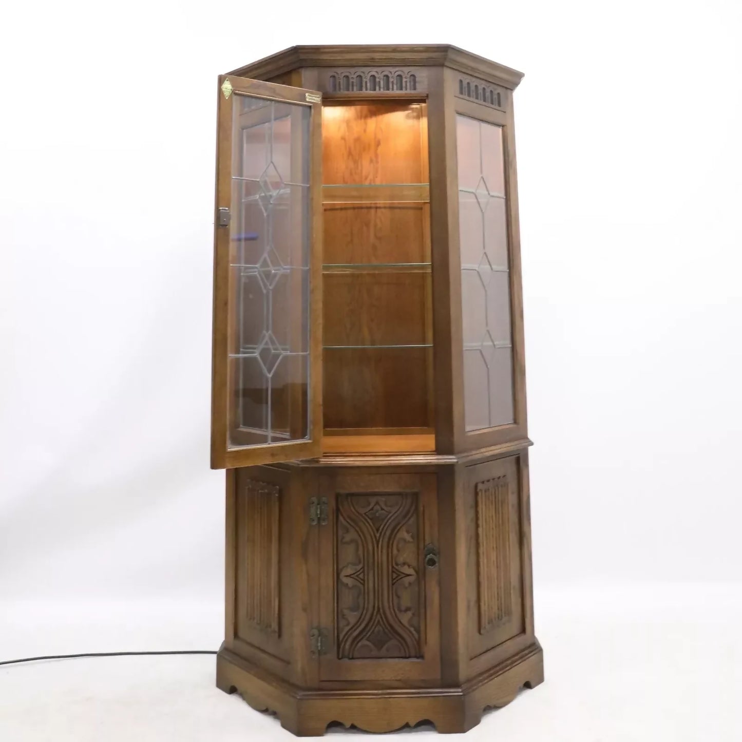 Old Charm Display Cabinet Lower Cupboard Light Oak Leadlight FREE* UK Delivery