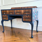 Vintage art deco navy blue walnut burr wood desk/ dressing table