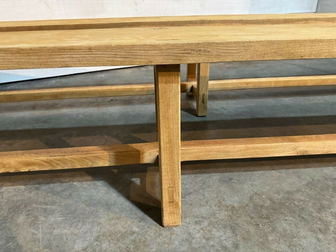 Very Long Pair Bleached Oak Dining Benches