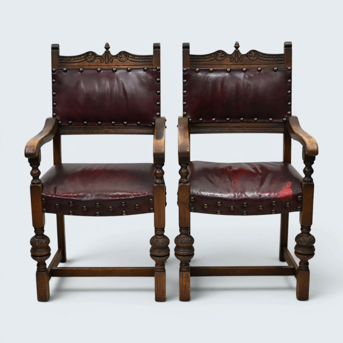 8 Old Charm Dining Chairs Studded Leather Upholstery Light Oak FREE UK Delivery*