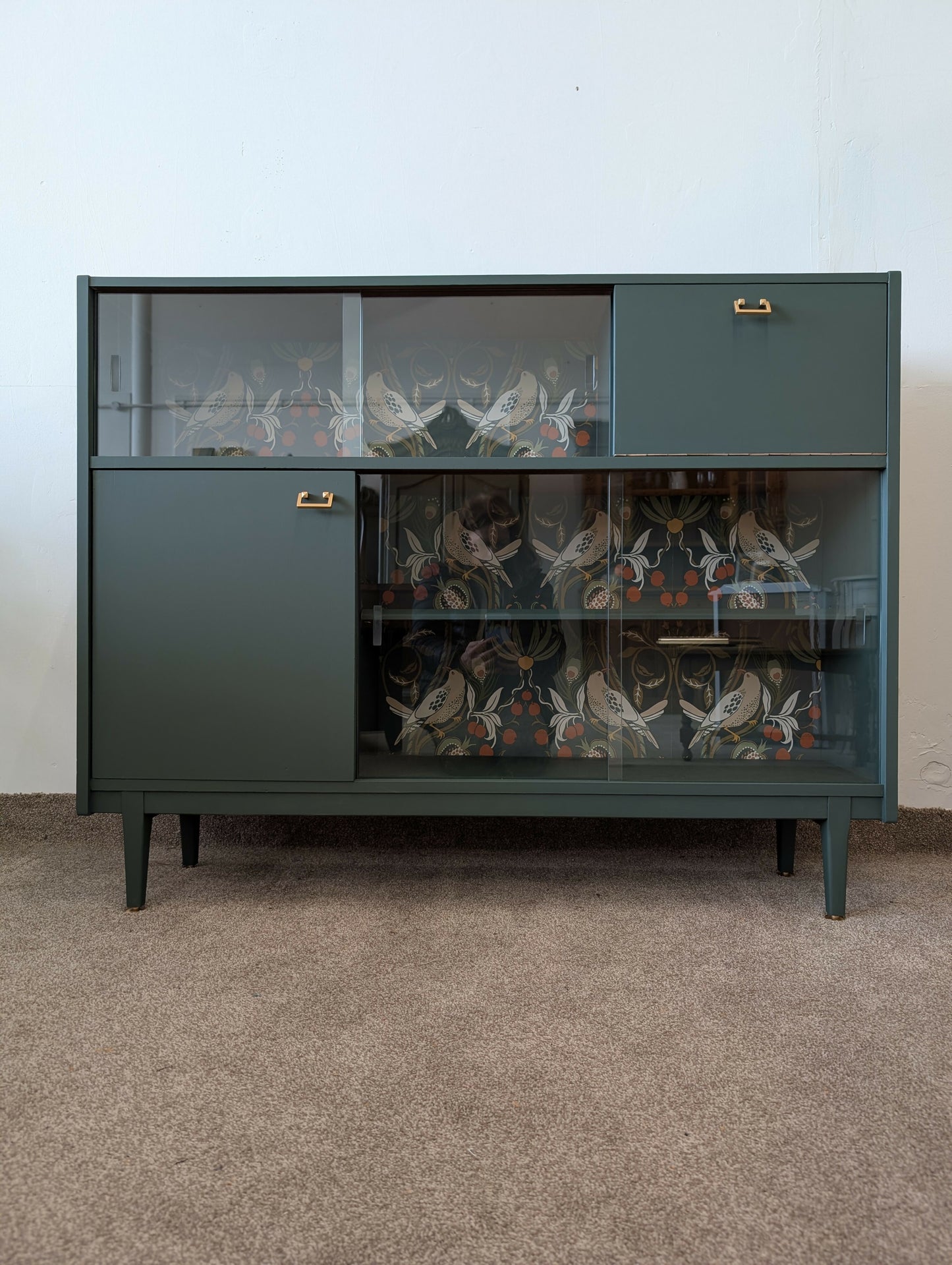 Mid Century Nathan Cocktail Cabinet /.Glass Door Bookcase