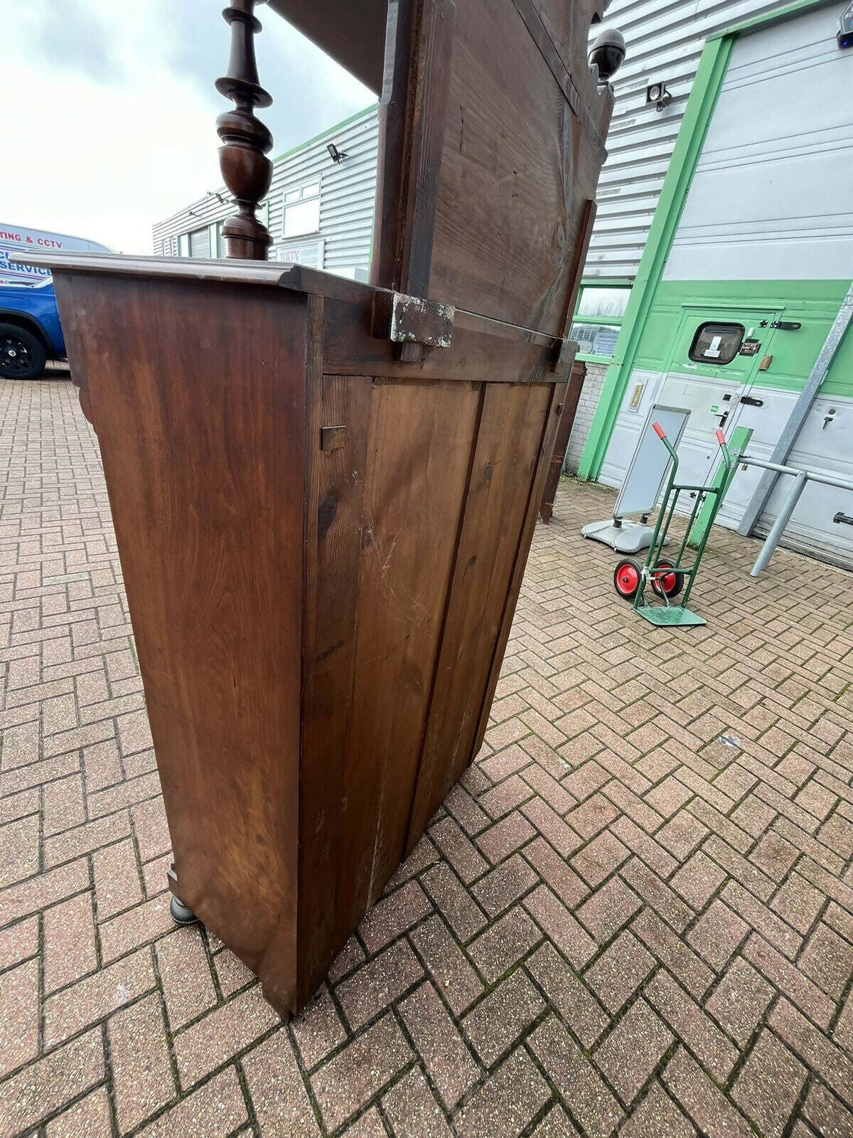 Vintage Walnut Bookcase / Cupboard With Fitted Shelves & Drawer