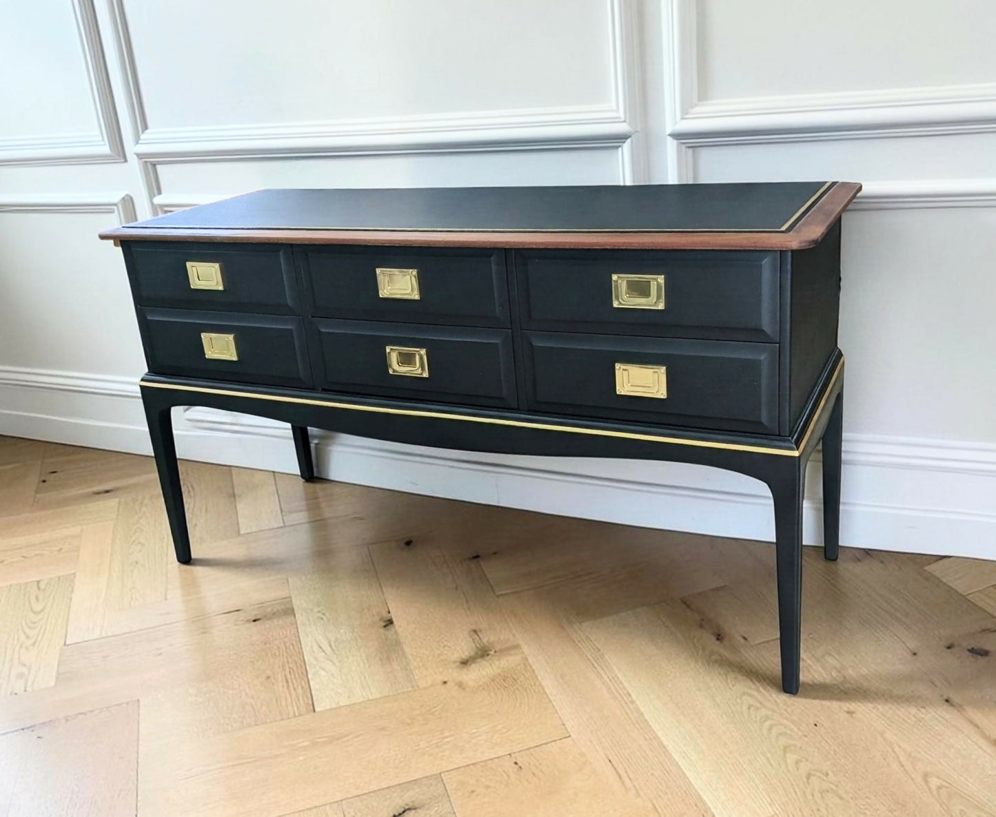 Stag minstrel black gold console table/ mid century modern vintage sideboard