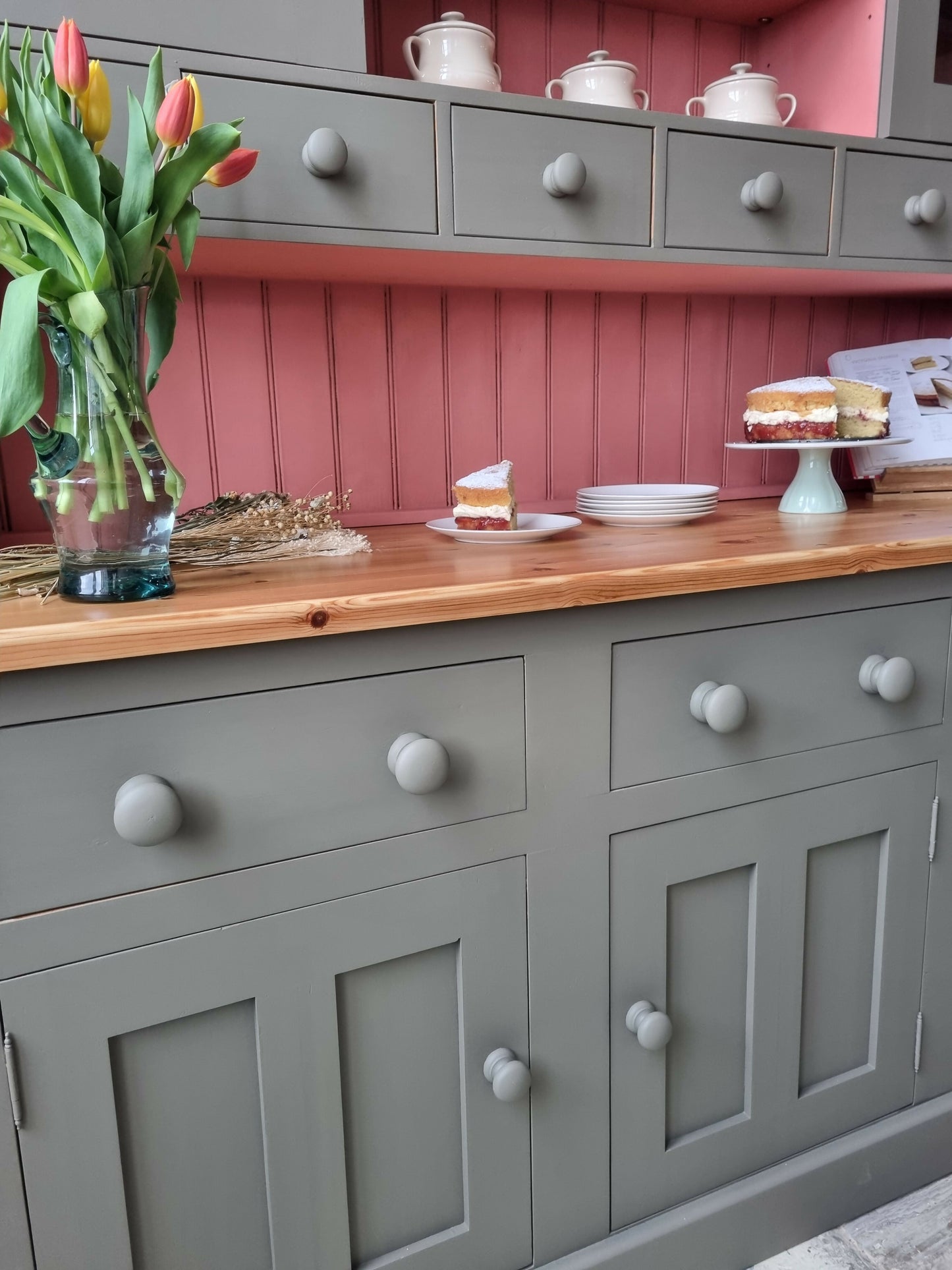 SOLD OUT Solid Vintage Pine Welsh Dresser, Painted Bespoke Dresser, Country Kitchen, Farmhouse, Shop Display, Cafe, Pub