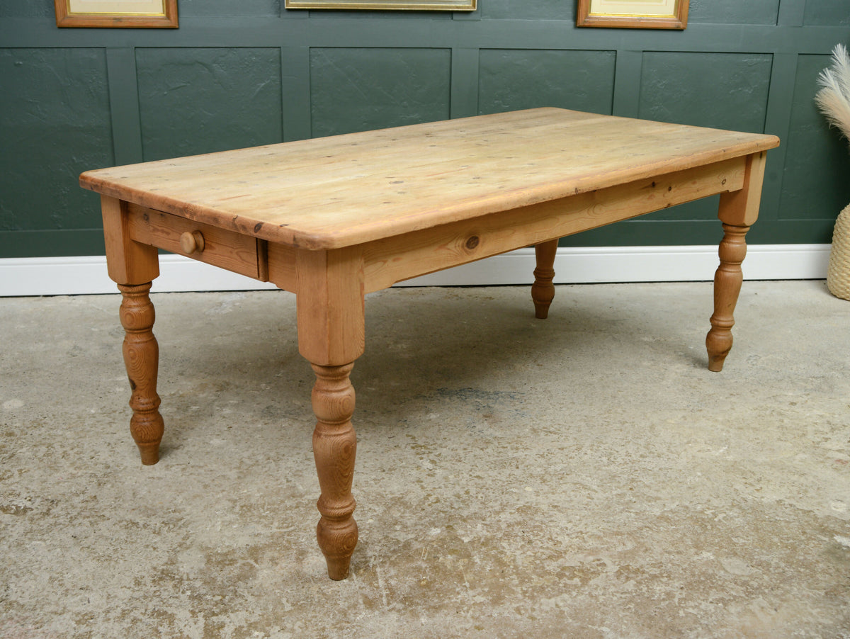 Vintage 6 FT Pine Farmhouse Dining Table with End Drawer - Seats 6-8