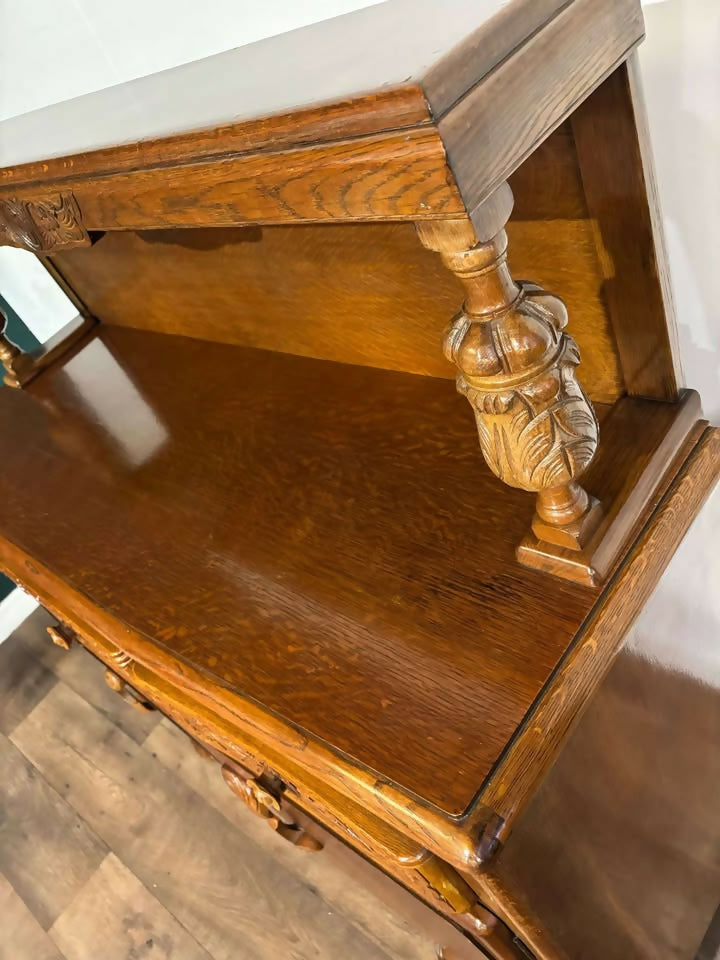 Vintage Honey Oak Carved Sideboardb