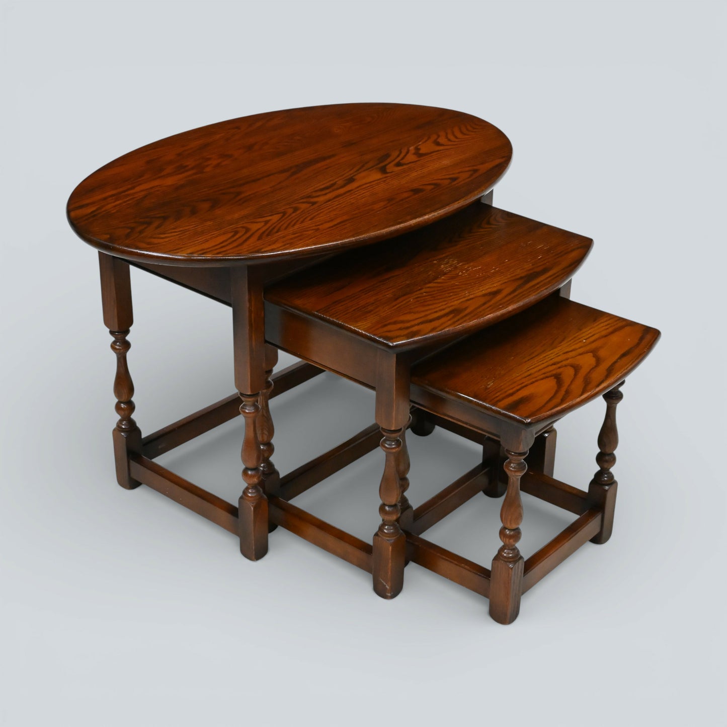 Old Charm Oval Nest of Tables in Tudor Brown Model 1990 VGC FREE UK Delivery