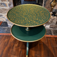 Vintage Two Tier Revolving Dumb Waiter Round Side Table In Green & Gold