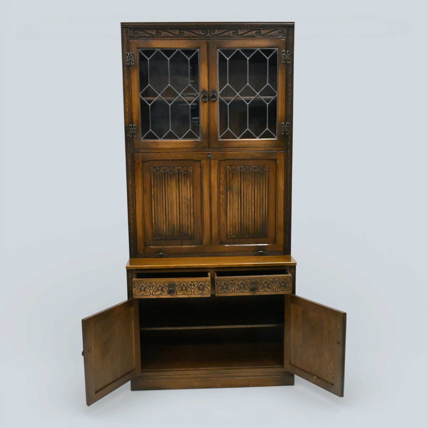 Old Charm Wall Unit Bookcase Display Bureau/Drinks Light Oak FREE UK Delivery*