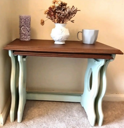 Vintage Upcycled Solid Oak Tudor Style Nesting Tables
