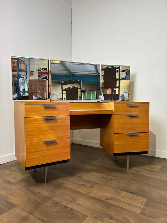 Mid Century Teak Stag Curved Triple Dressing Table