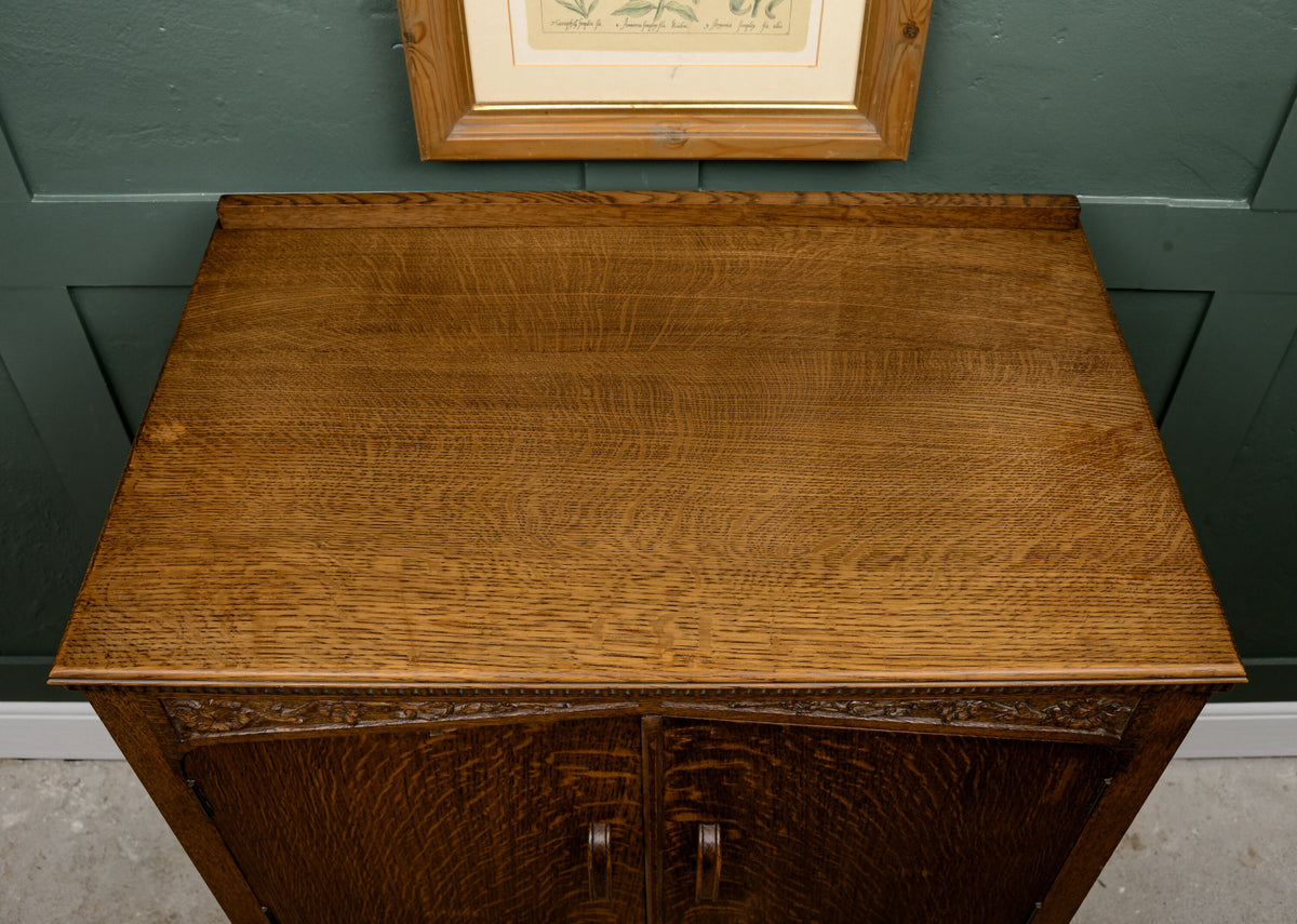 Art Deco Solid Oak Tallboy - Linen Cabinet - Cupboard Drawers