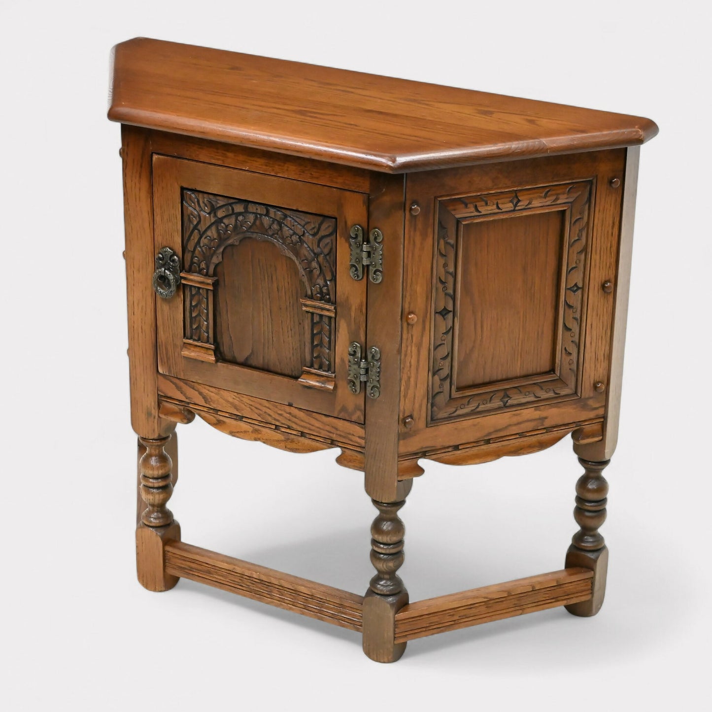 Old Charm Canted Table With Cupboard Finished In Tudor Brown* FREE UK Delivery. SBR10844/1908E