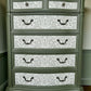 William Morris Style Large chest of drawers. Wood. Handpainted, with decoupage.