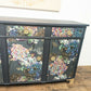 Vintage Curved Mahogany Sideboard Painted in Navy with Flower Butterfly Hydrangea Print