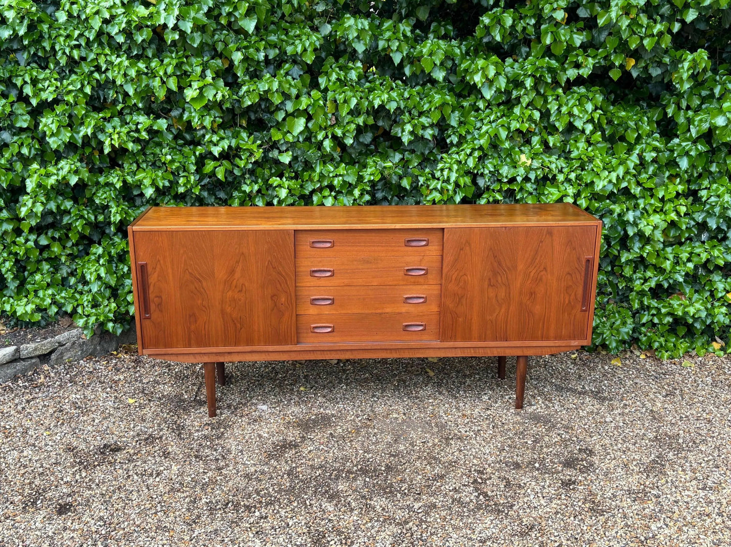 Danish Teak Mid Century Sideboard with Sliding Doors by Clausen and Son
