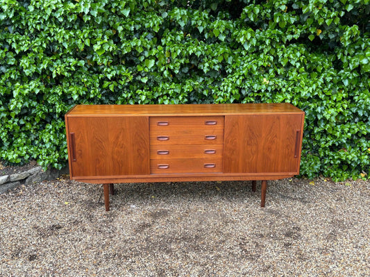 Danish Teak Mid Century Sideboard with Sliding Doors by Clausen and Son