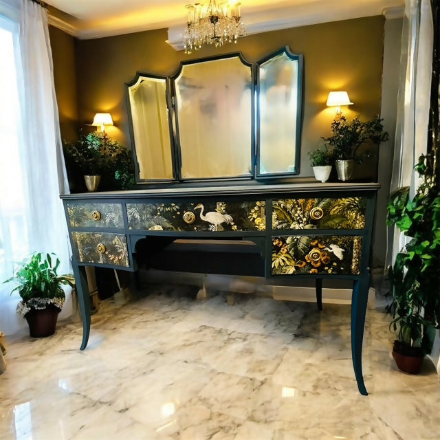 Stunning ink blue Dressing Table with triple mirror