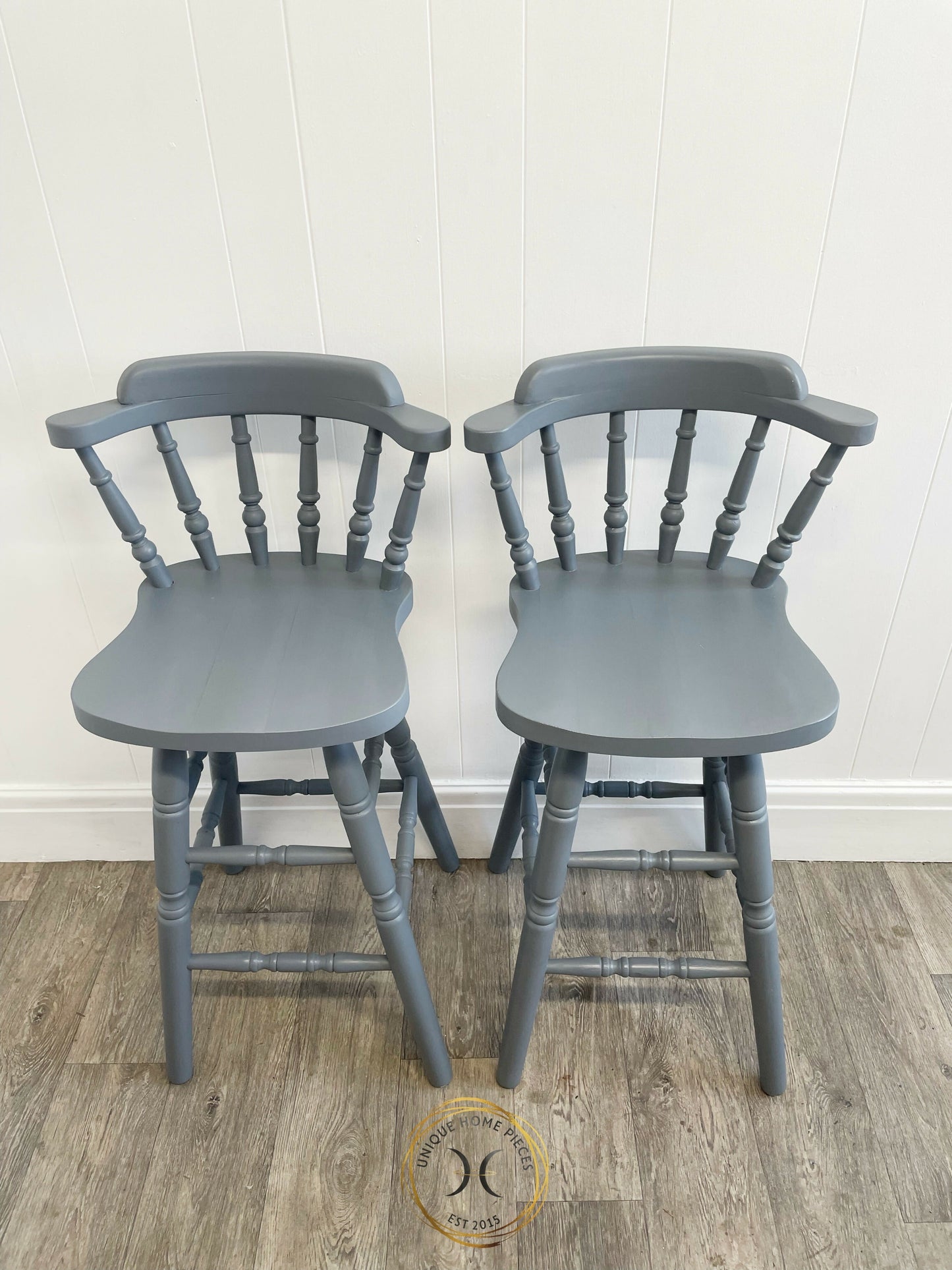 Set Of 2 Grey Hand painted Bar Stools