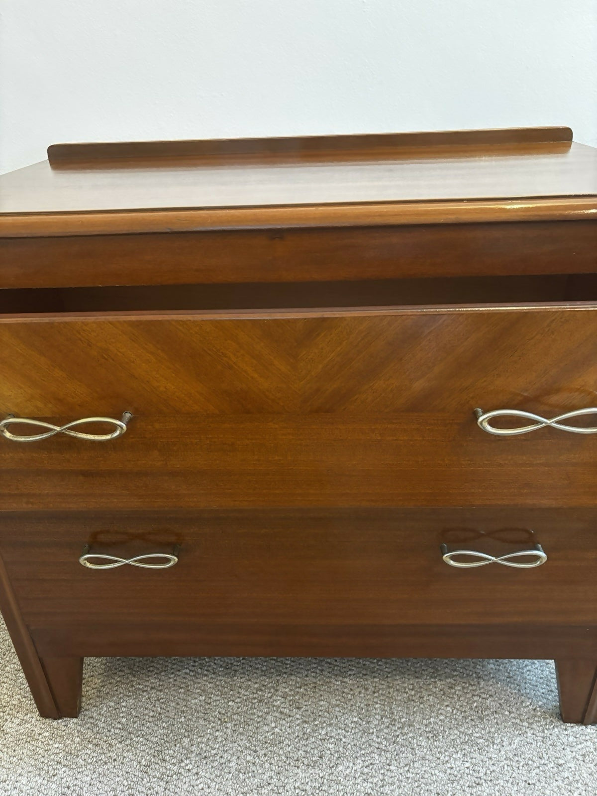 Vintage Lebus Chest of Drawers Deep 2 Drawer Mid Century Brass Infinity Handles
