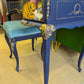 Vintage French Dressing Table, Desk Bedroom Office. Painted Furniture. Upcycled Navy Blue Gold Tropical Bird Commission Piece