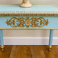 Neoclassical Grecian Console Table in Turquoise Blue & Gold Gilt