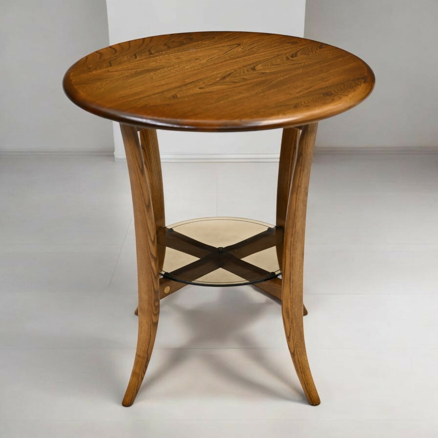 Ercol Round Side Table Lower Tier Mid Century Modern Elm Golden D FREE Delivery*
