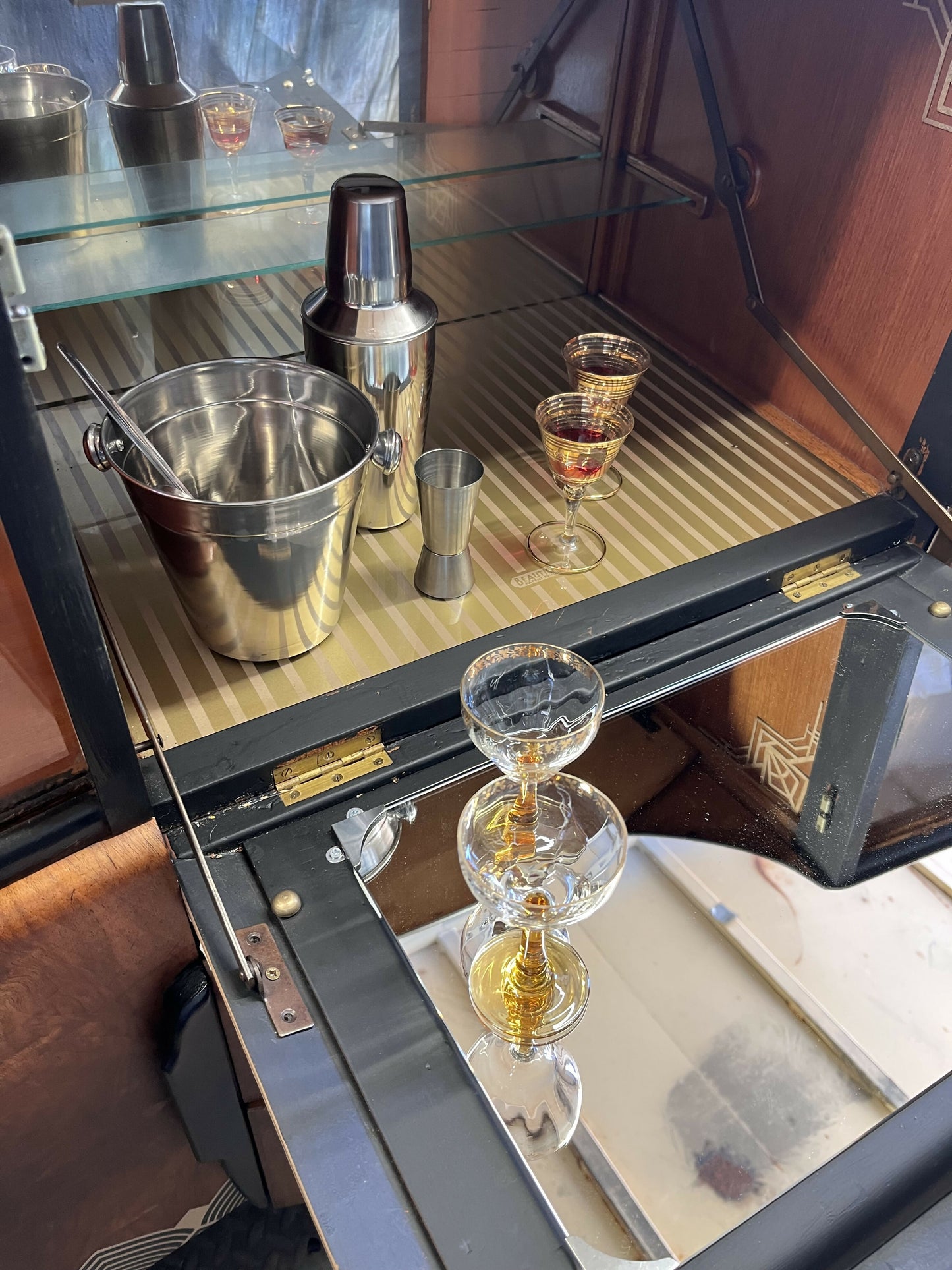 Restored Art Deco Walnut Cocktail Cabinet