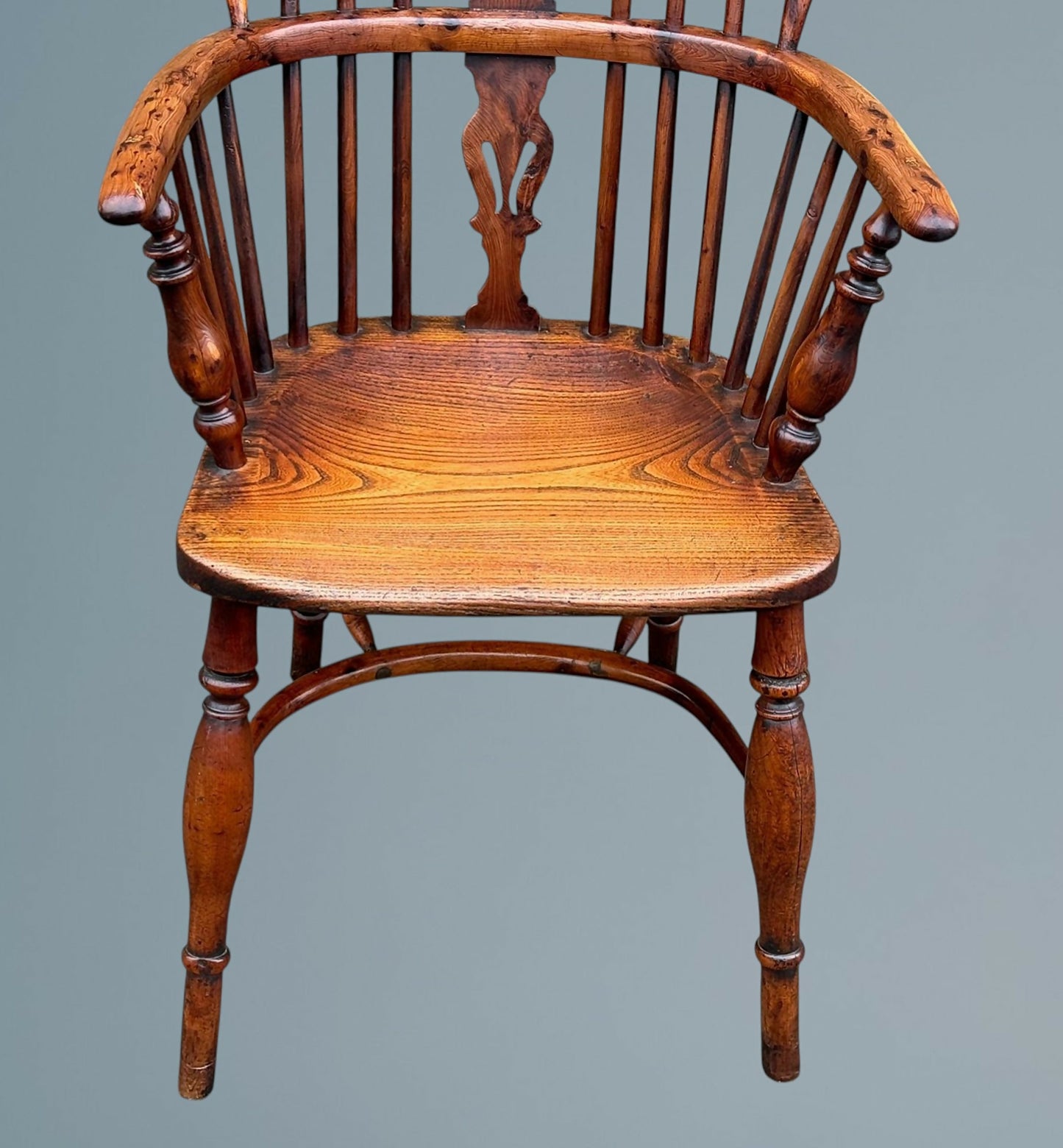 19th Century High Back Yew Wood Windsor Armchair
