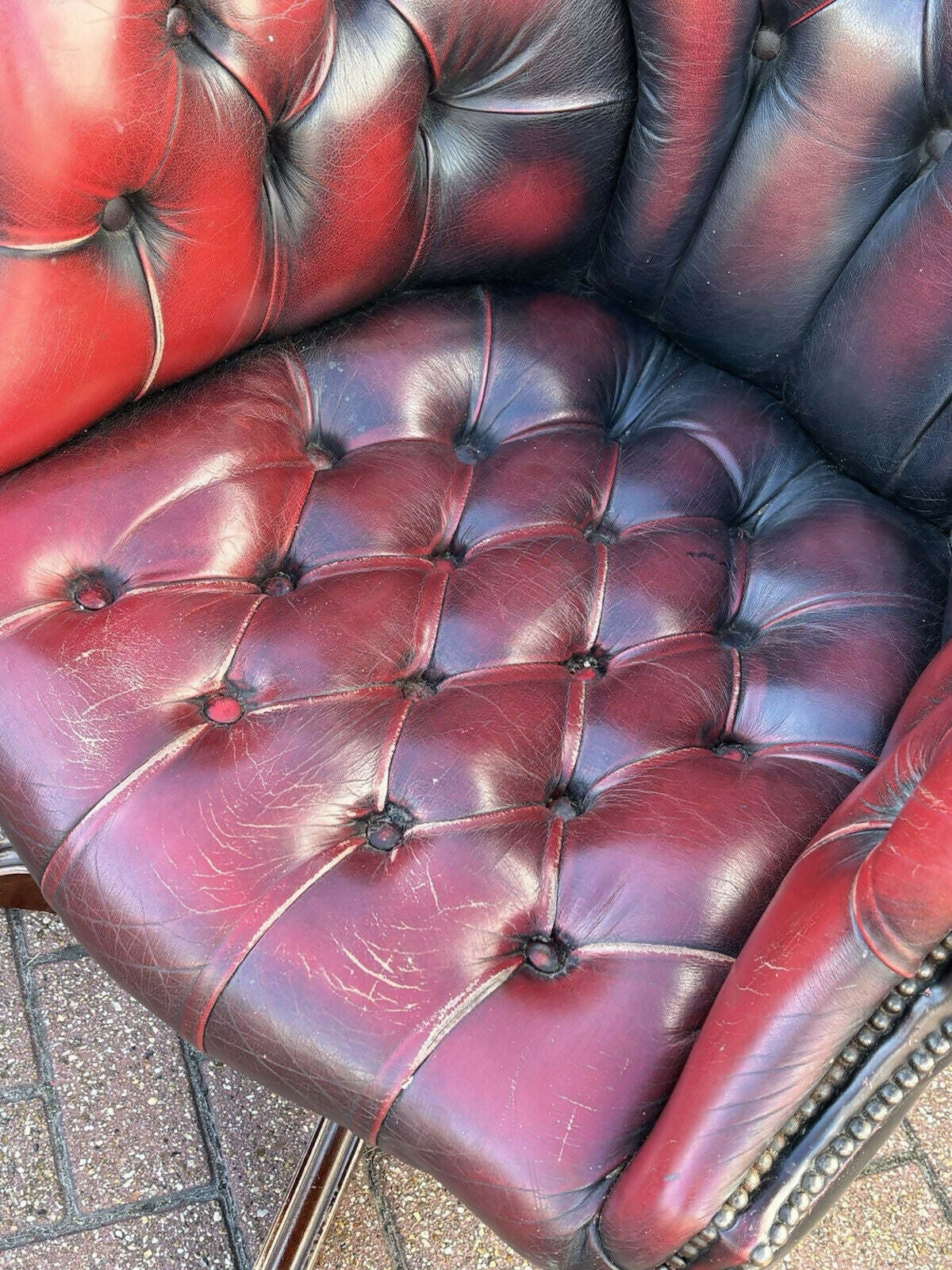 Vintage Red Leather Chesterfield Directors Swivel Armchair