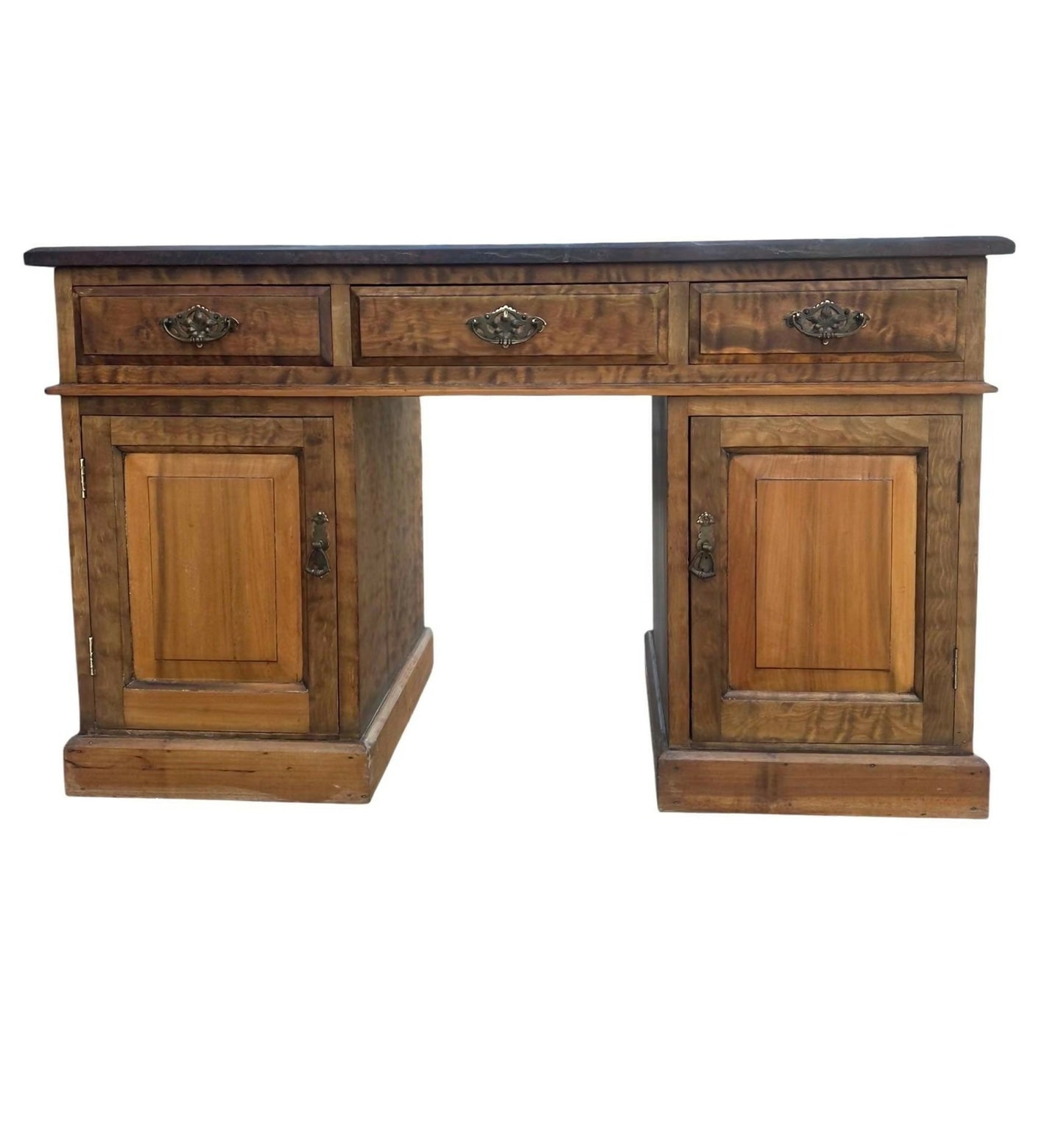 Vintage Burr Walnut and Slate writing office pedestal desk