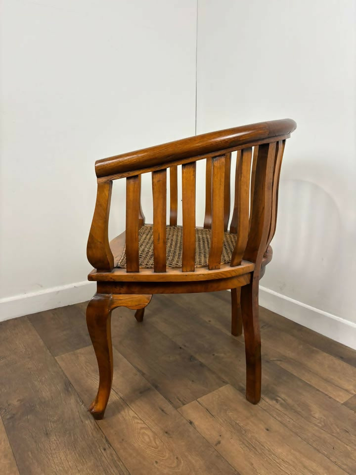 Antique Style Hardwood Bergère Chair with Cane Seat & Cabriole Legs