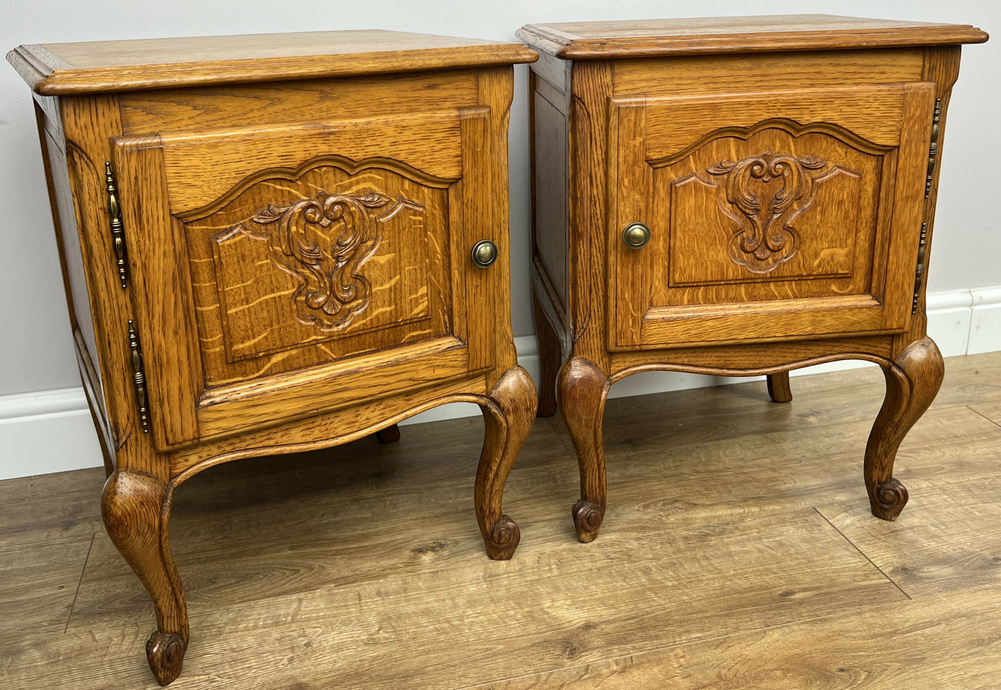 Pair of Bedside Tables Vintage French Louis Oak Nightstands Cabinets LOT 6308