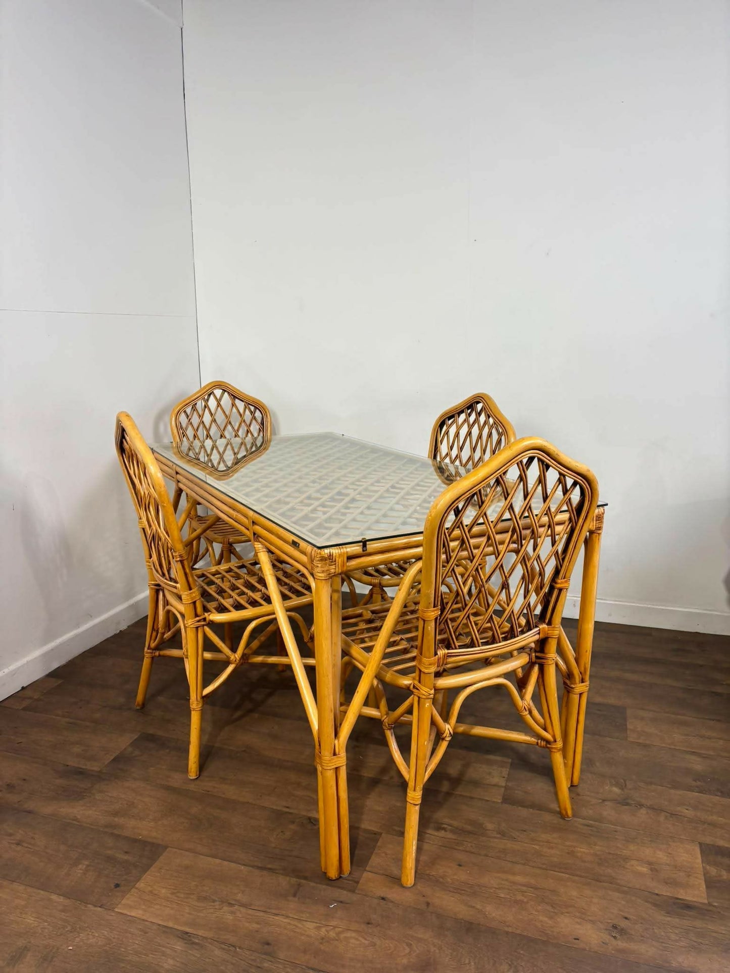 Vintage Cane & Glass Conservatory Dining Suite