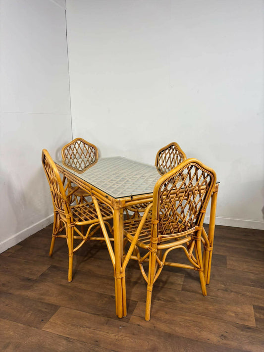 Vintage Cane & Glass Conservatory Dining Suite