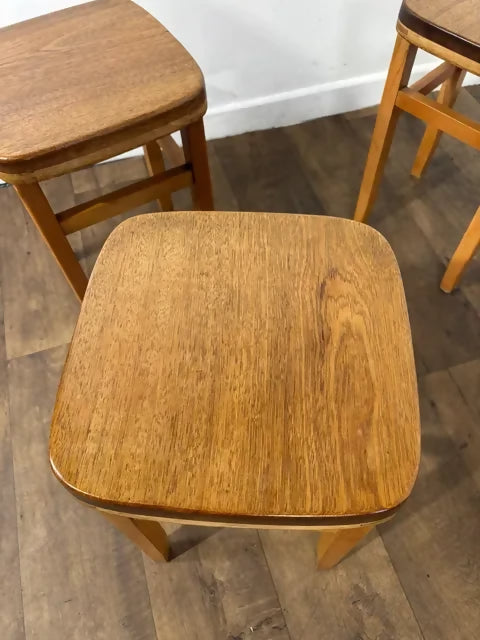 Mid-Century Set of Four Oak Stools