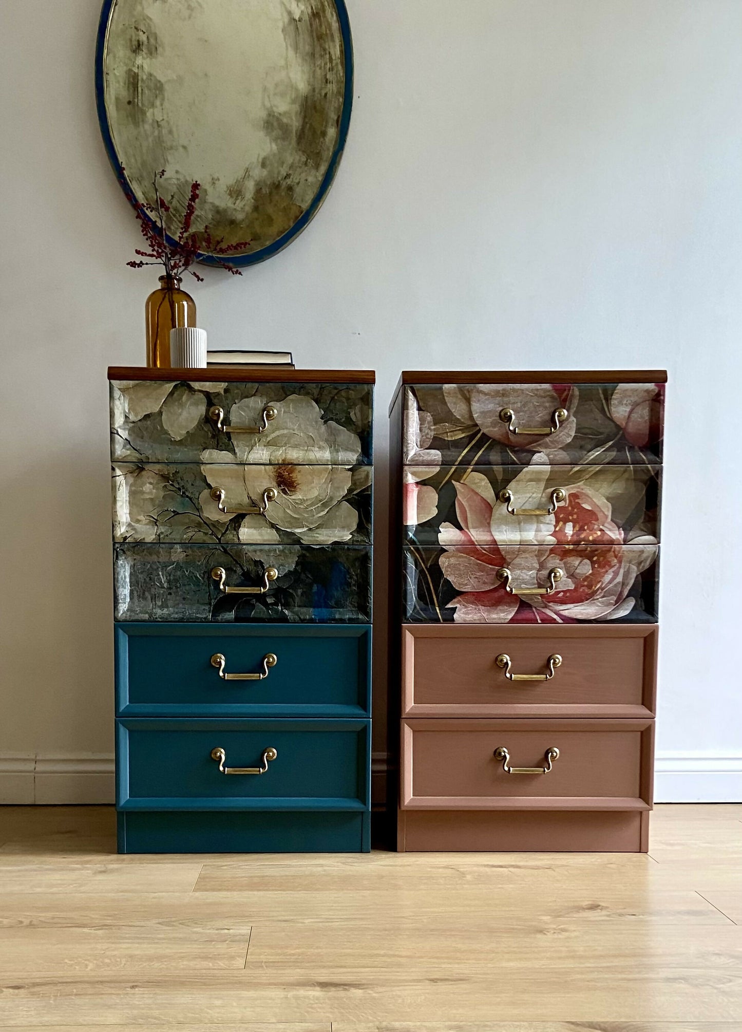 Pair of G - Plan Chest of Drawers - Hand- Painted Botanical Mural