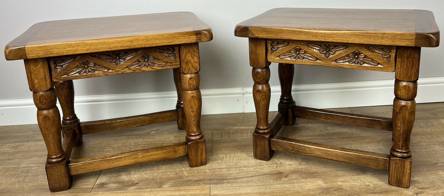 Pair of Bedside Tables Vintage French Oak Nightstands Carved Cabinets LOT 6212