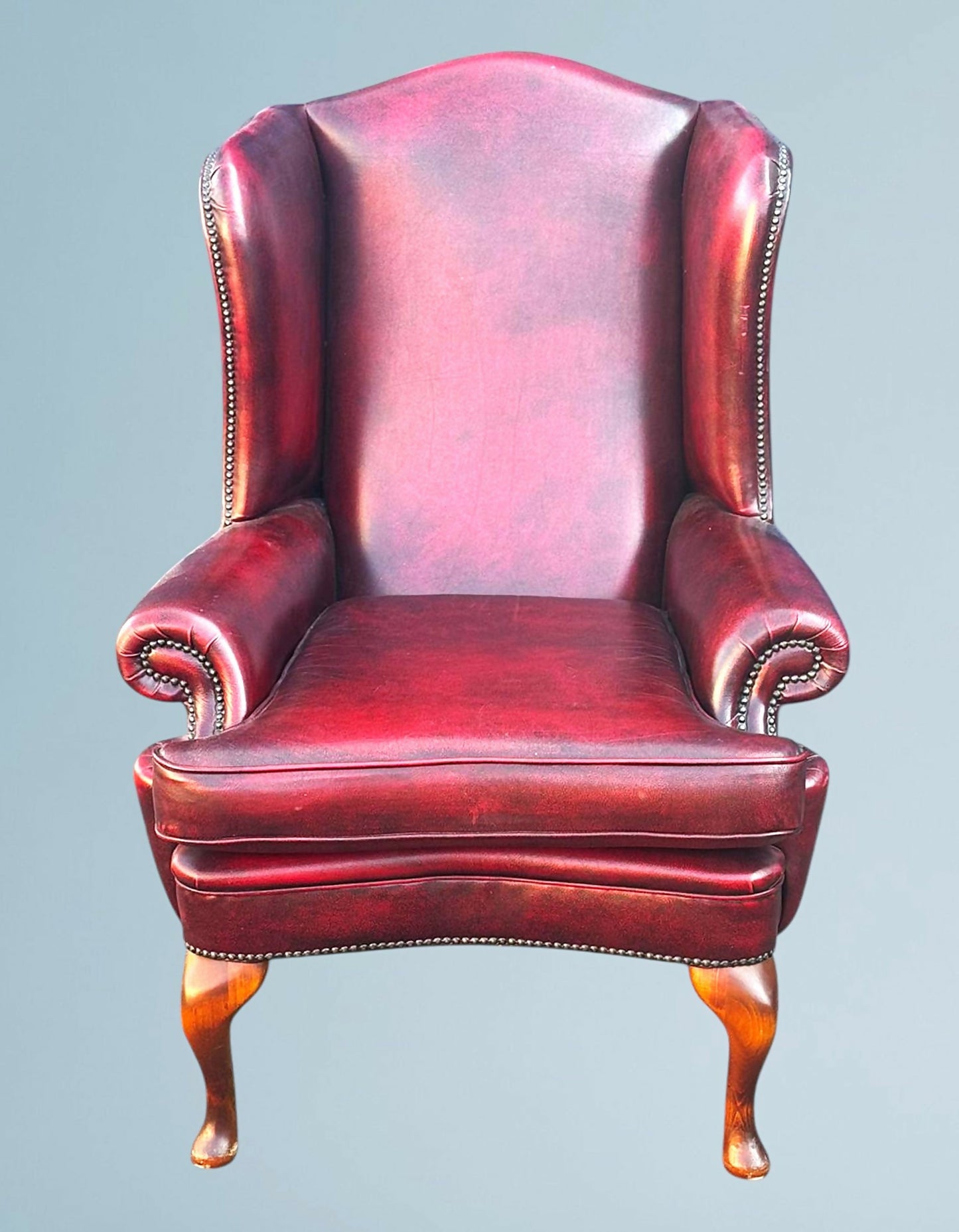 Queen Anne High Back Chesterfield Leather Armchair