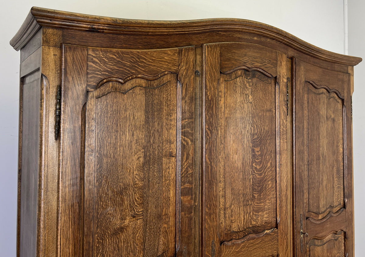 Wardrobe Vintage French Louis XVI Style Oak Three Door Carved Armoire LOT 6507