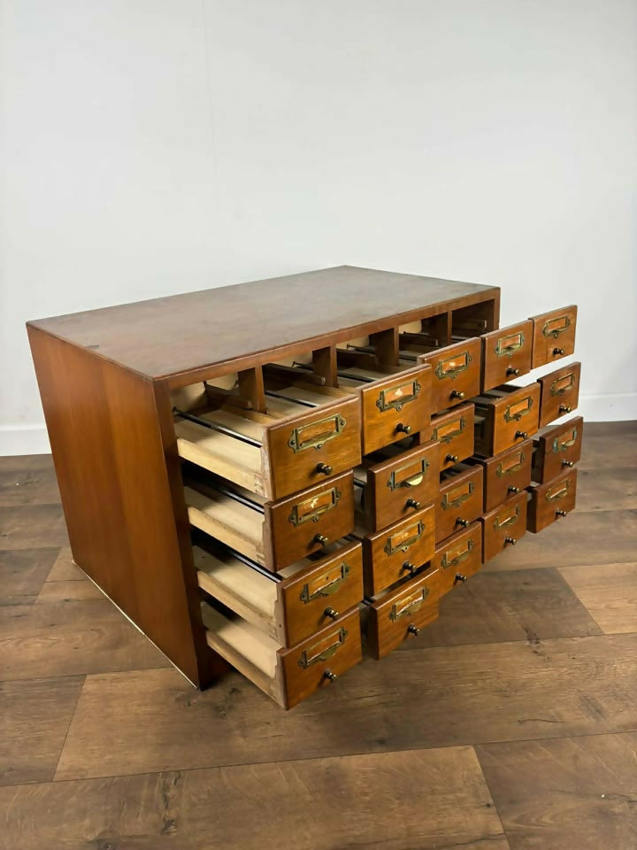 Vintage Light Oak Bank of twenty Index Drawers