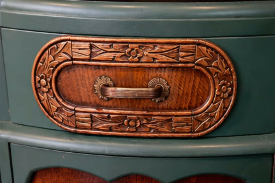 Vintage Art Deco Sideboard - Green & Original Wood