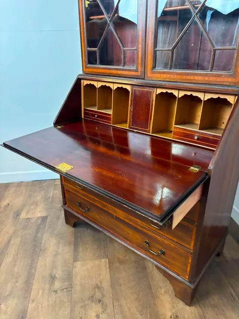 Edwardian Sheraton Style Inlaid Mahogany Bureau Bookcase