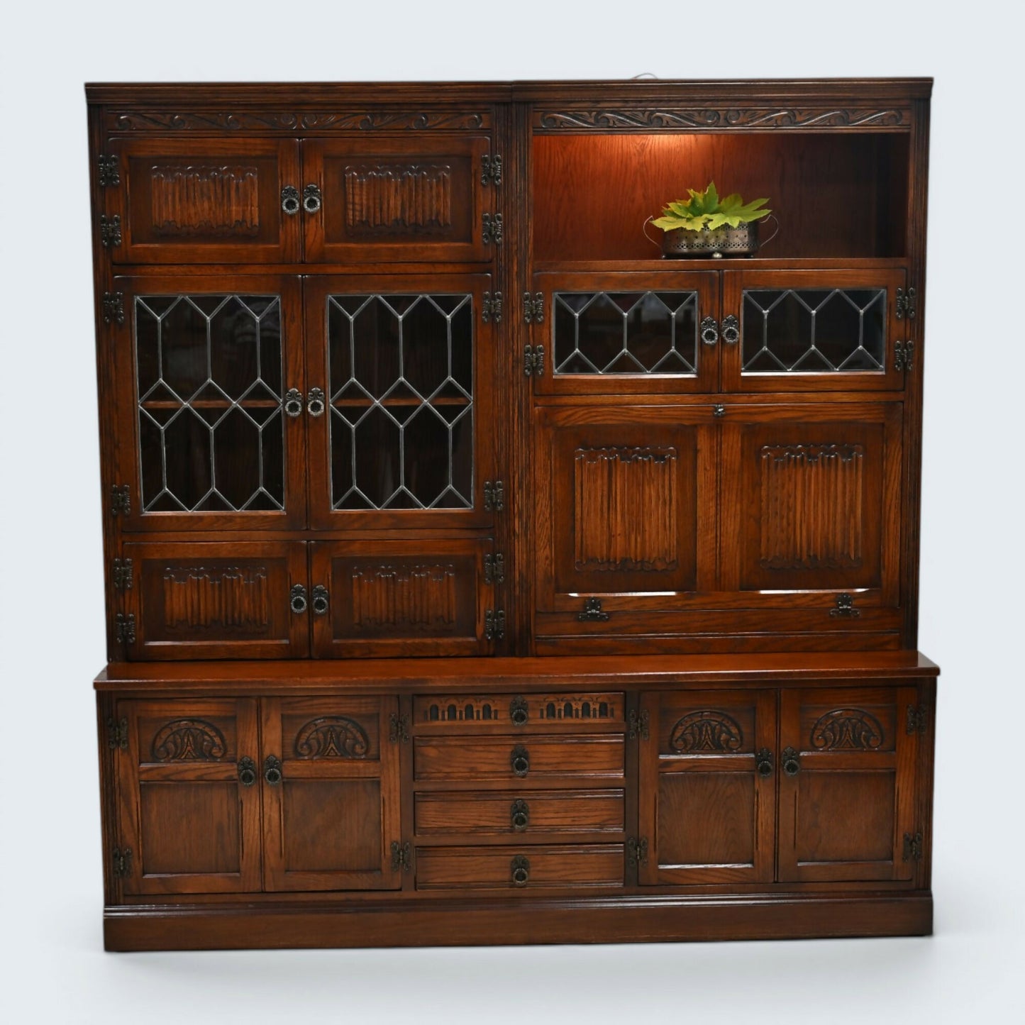 Old Charm Large Wall Unit Bureau Drinks Oak Tudor Brown Finish FREE UK Delivery*