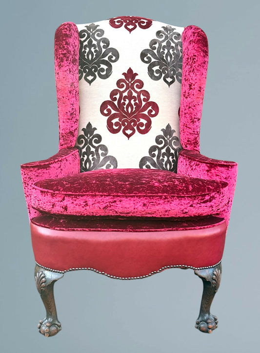 Oak Queen Anne Style Wing Chair