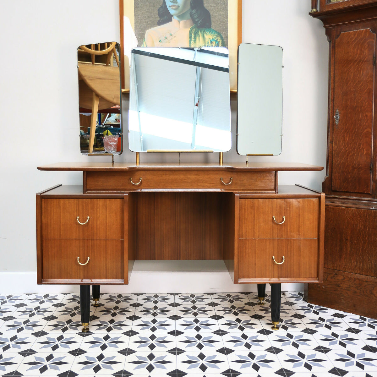 G Plan Librenza Tola Black Dressing Table 1950s with Triple Mirrors