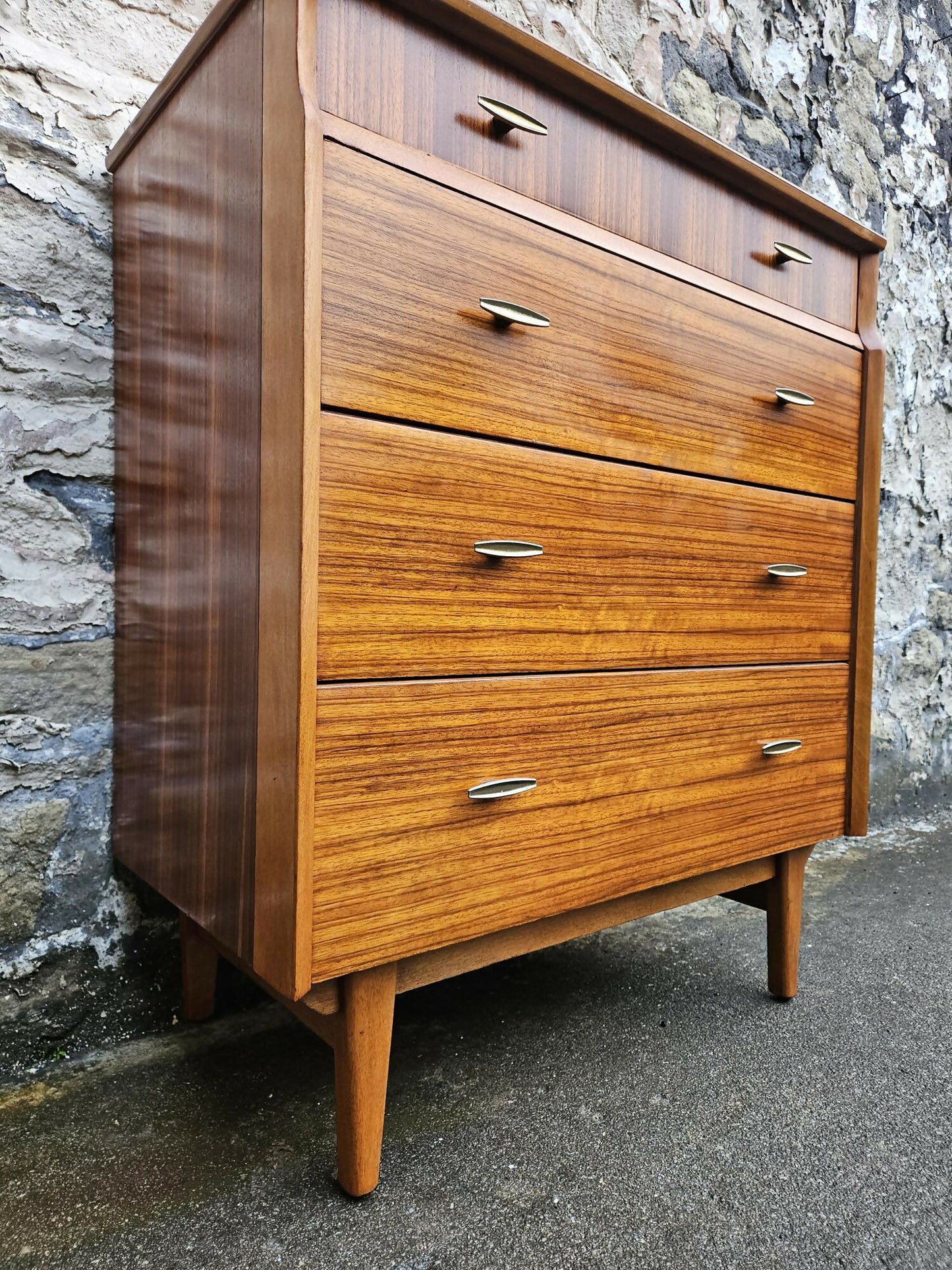 Lebus Chest of Drawers: Mid-Century Modern Tallboy Cabinet Four Drawer