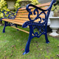 Cast Iron and Oak Garden Bench finished in Cadburys Blue